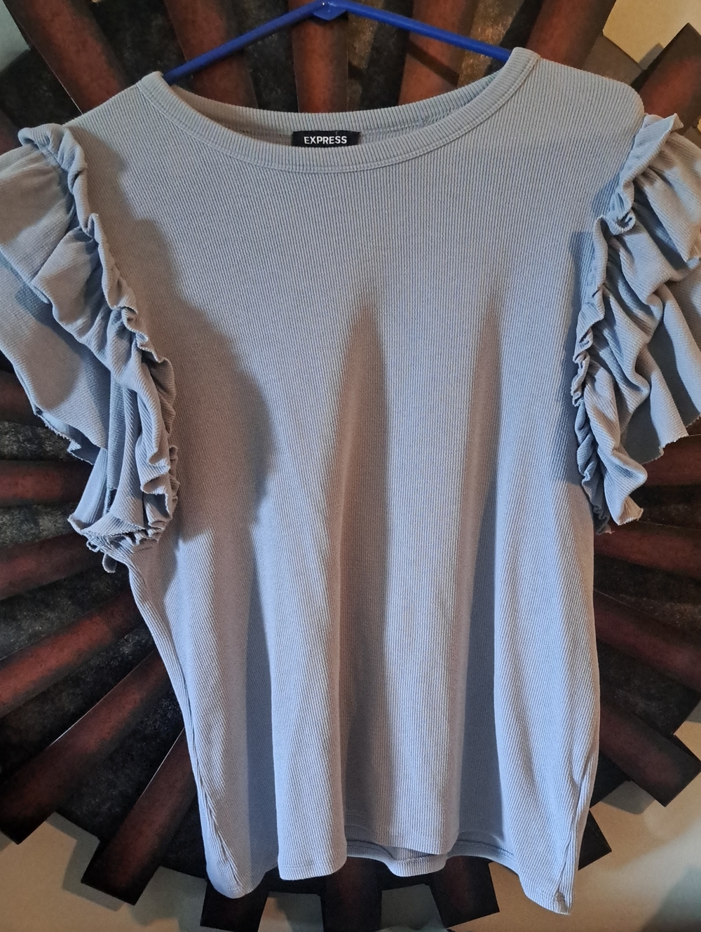 Express Light Blue Ruffle Sleeve Short Sleeve Top
